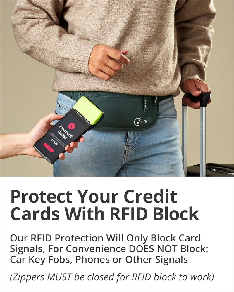 Vantamo حزام نقود مع RFID للرجال والنساء، حامل جواز سفر مخفي للسفر، حقيبة خصر للسفر بجيبين للنساء مضادة للسرقة - Image 3